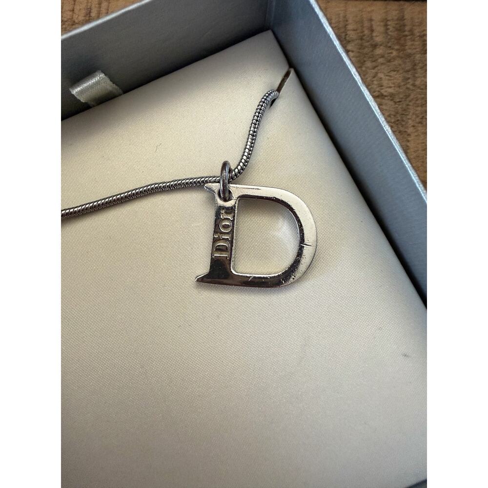 Christian Dior D Logo Necklace 19 Inch Silver Initial Pendant Chain Box Gift - Picture 2 of 11